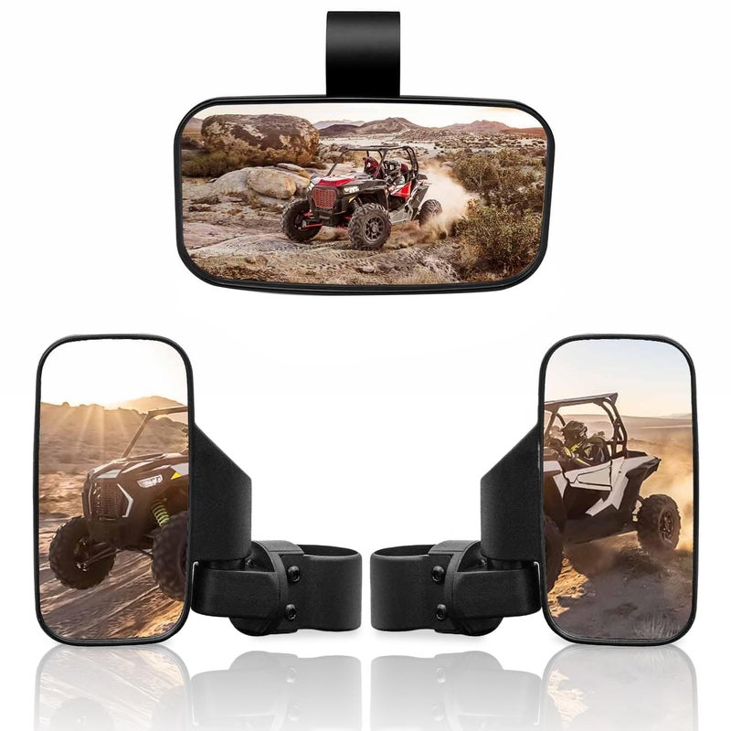 RANSOTO UTV Side Rear view Mirror And Center Mirror for 1.6" to 2" Bar Compatible with Polaris RZR Ranger Can-Am Maverick Commander Yamaha Rhino Kawasaki Teryx Honda Pioneer Talon Arctic Cat ZForce - Image 1